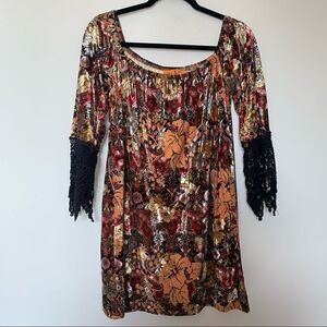 Voom by Joy Han Floral Print Velour Swing A-Line Dress